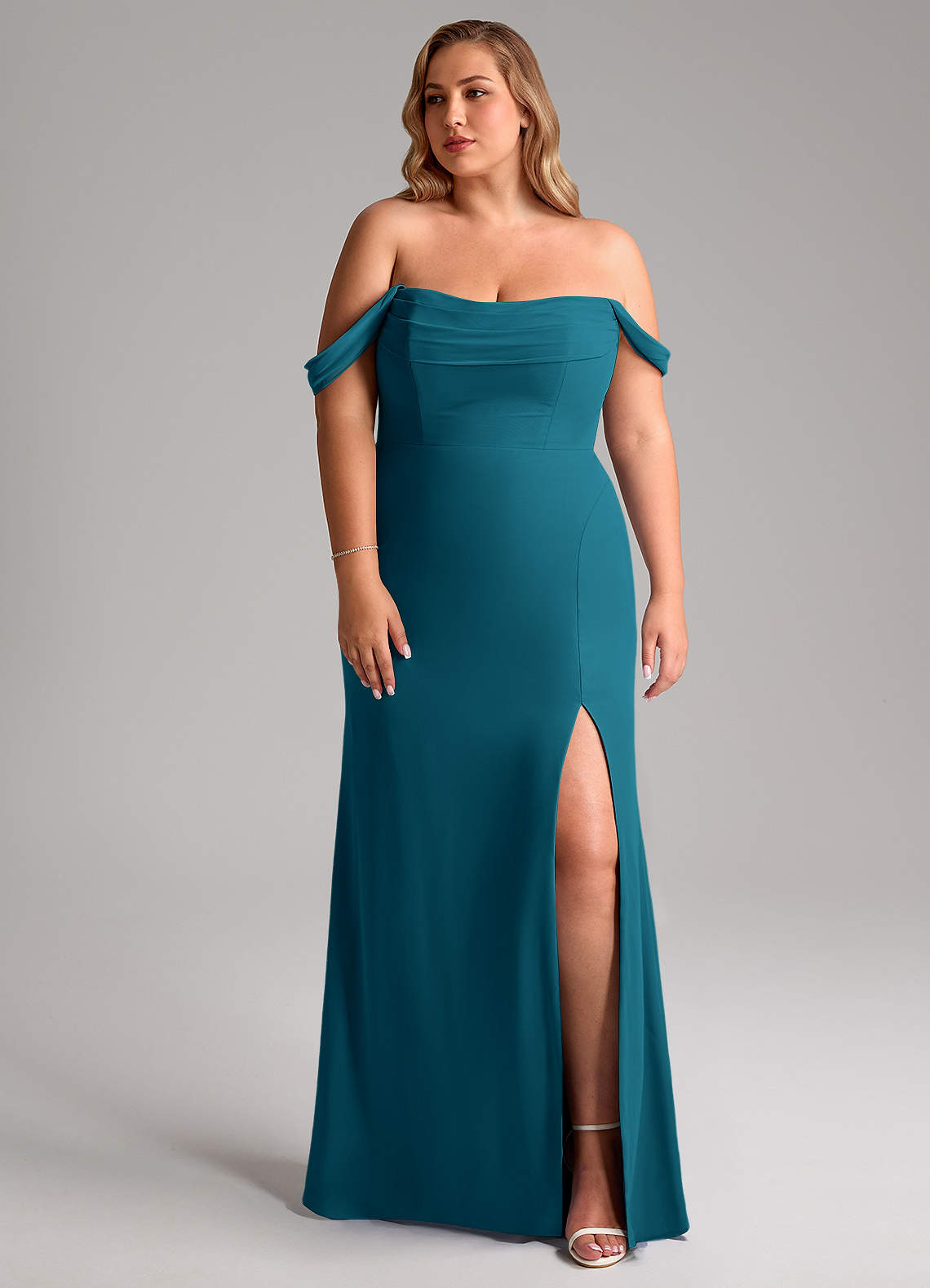 Azazie Saige Bridesmaid Dresses Ink Blue A-Line Off the Shoulder Chiffon Convertible Dress image1