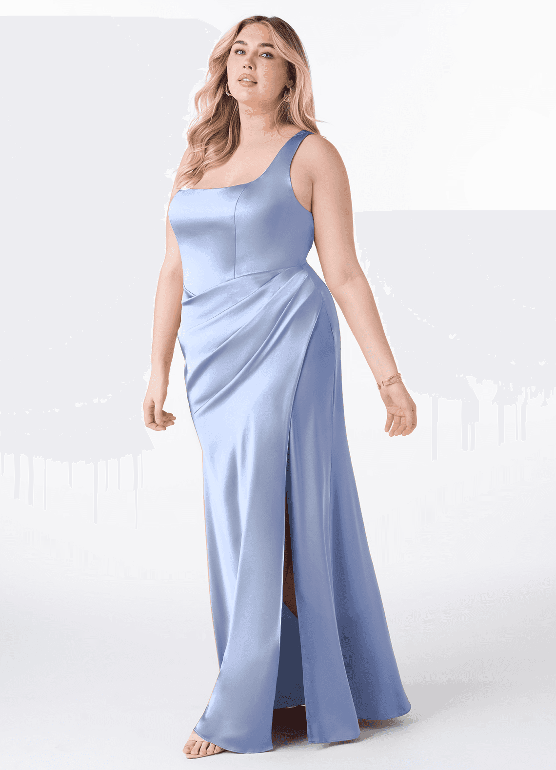 Azazie Mero Robes à essayer chez vous Robe Sirène en Satin extensible Plissée émeraude image6