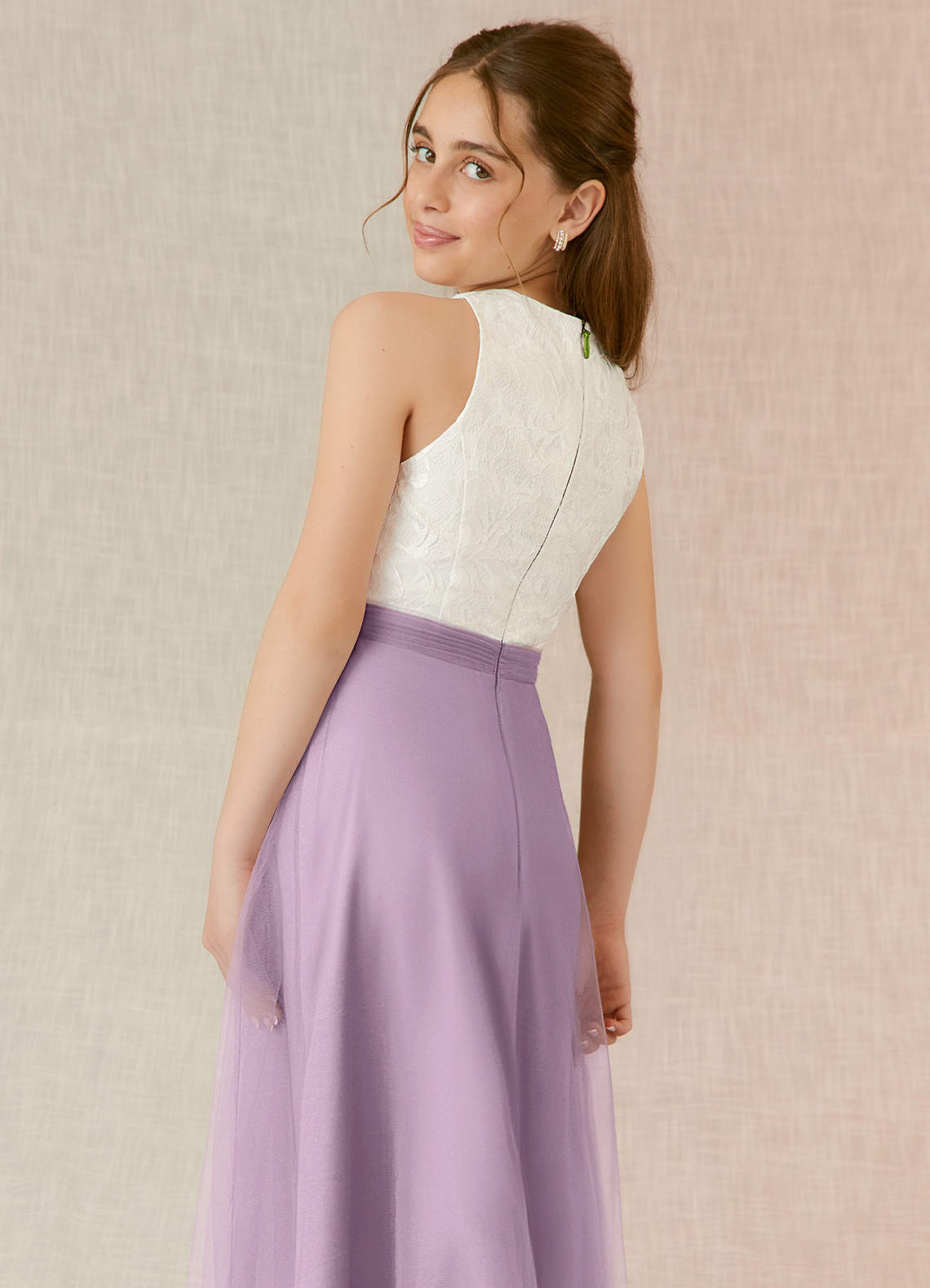 Azazie Albertine A-Line Lace Tulle Floor-Length Junior Bridesmaid Dress image1