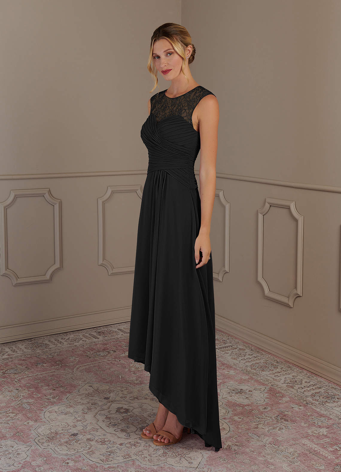 Azazie Zen Black A-Line Scoop Lace Chiffon Dress Ready to Ship