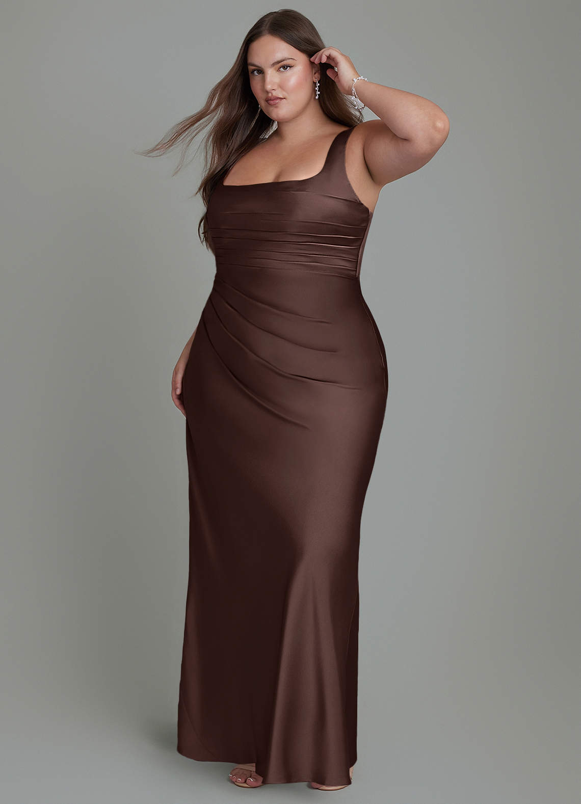 Azazie Agustina Bridesmaid Dresses Ganache Mermaid Corset Stretch Satin Dress image9