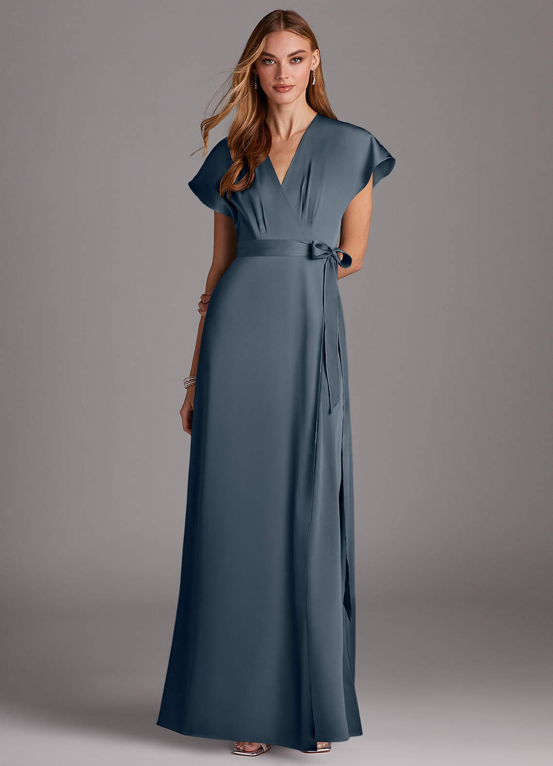 Azazie Nico Bridesmaid Dresses Twilight A-Line V-Neck Stretch Satin Dress image1
