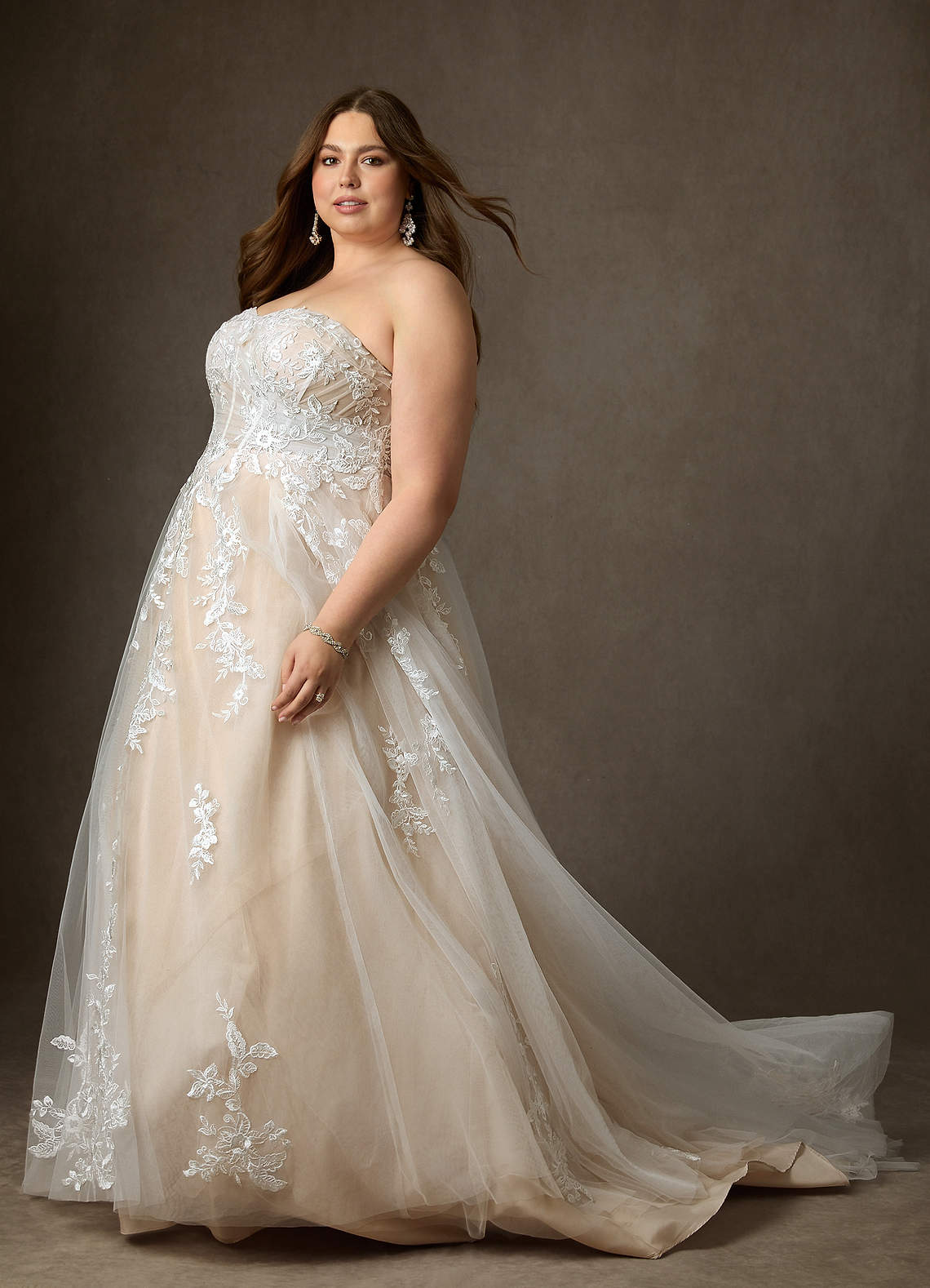 Azazie Keri Hochzeitskleider Ballkleid Schulterfrei Spitze Kleid Diamantweiß Nude image1