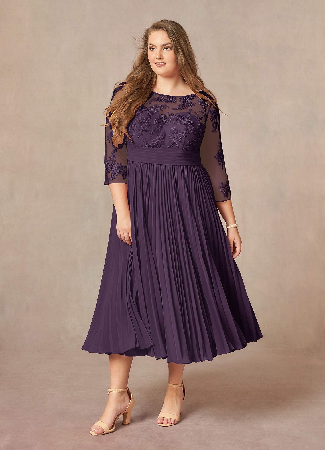 Azazie Tutu Mother of the Bride Dresses Plum A-Line Boatneck Lace Chiffon Dress image8