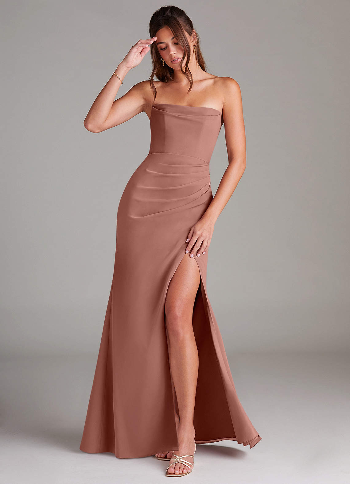 Azazie Leonis Bridesmaid Dresses Cedar Rose Sheath Strapless Chiffon Convertible Dress image1