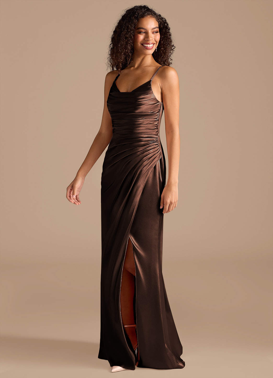 Azazie Deandra Ganache Metallic Satin Bridesmaid Dresses | Azazie