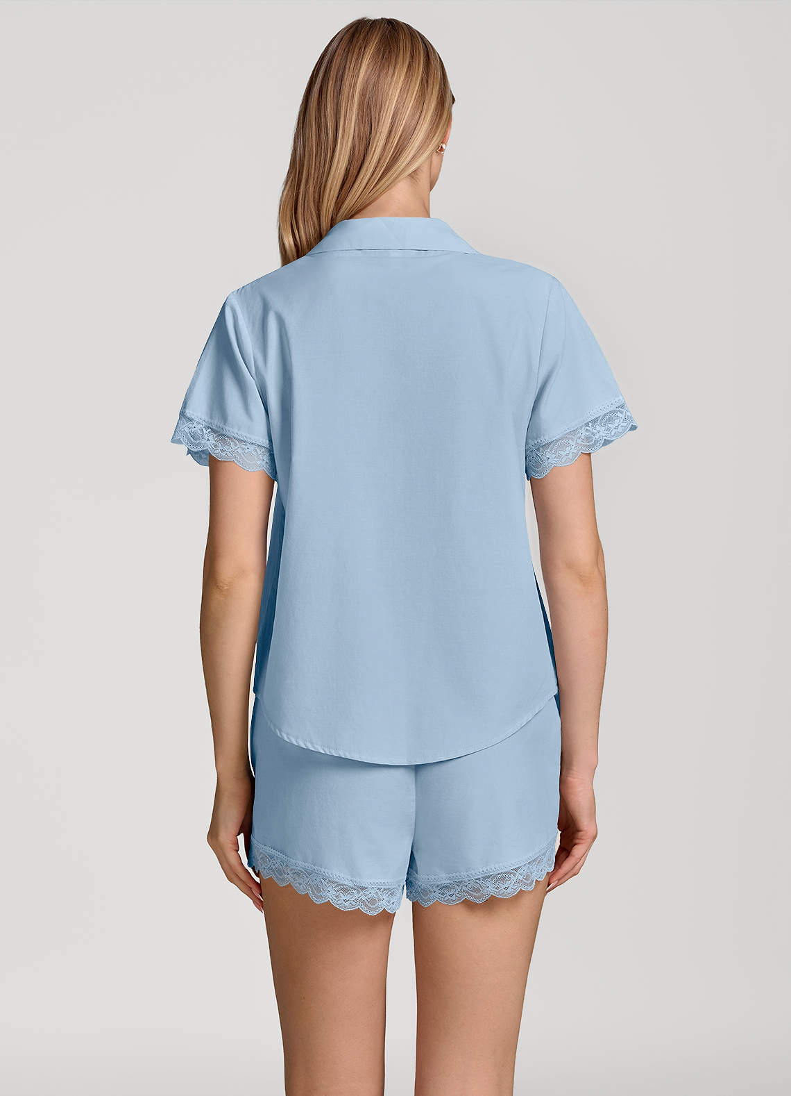 front Lace Short Sleeve Cotton Pajama Set