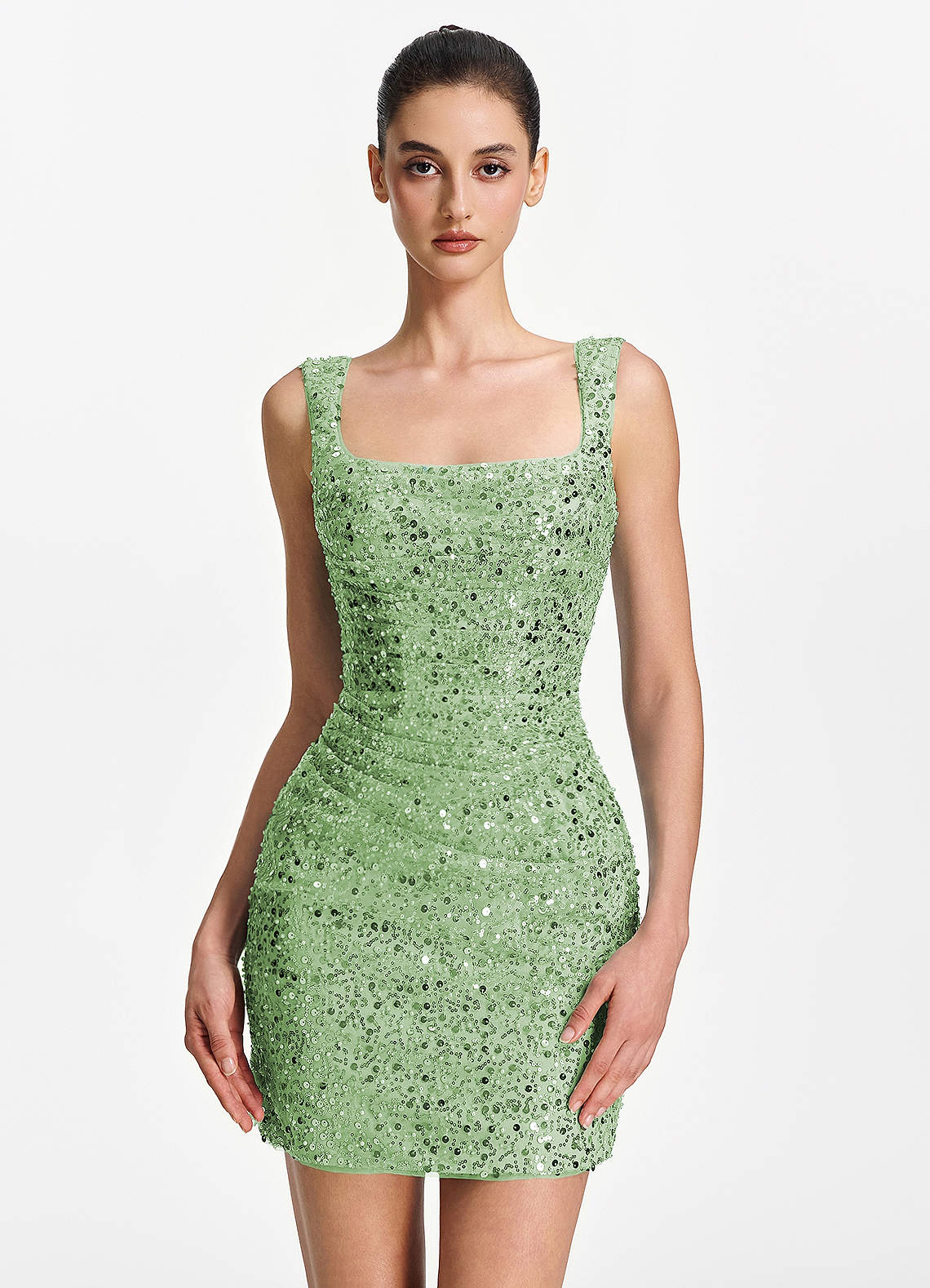 green beaded mini dress Sylvestrina Light Square Neck Sequin Lindsey jungle dress