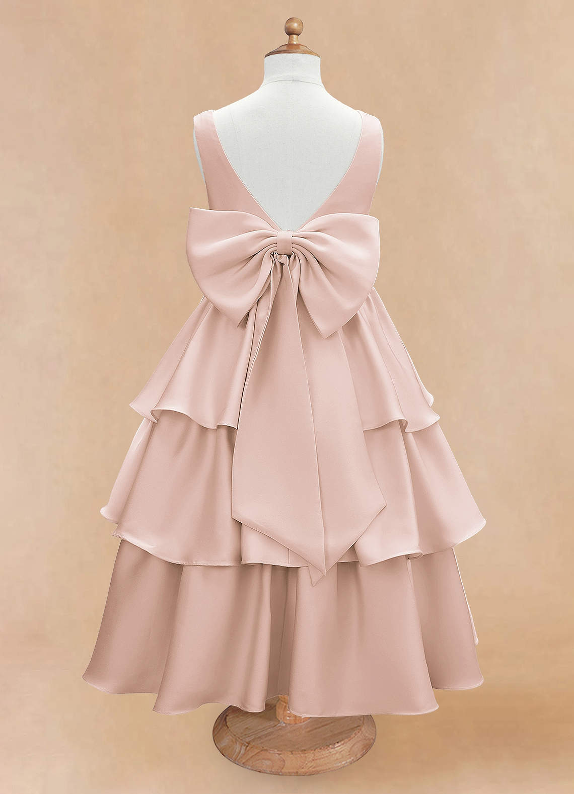 Azazie Margie Flower Girl Dresses Blushing Pink A-Line Bow Stretch Satin Dress image3