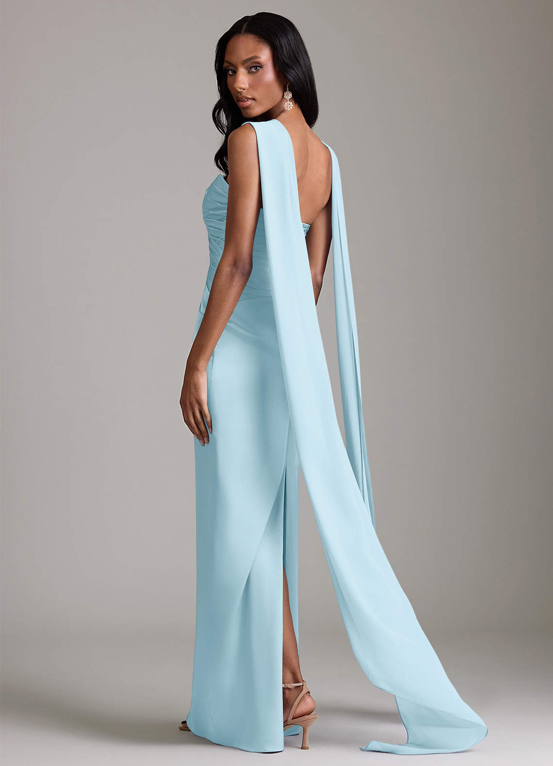 Azazie Sonora Vestidos de madrinha de casamento Vestido Céu Azul de Cetim elástico de Bainha com Sem alças image1