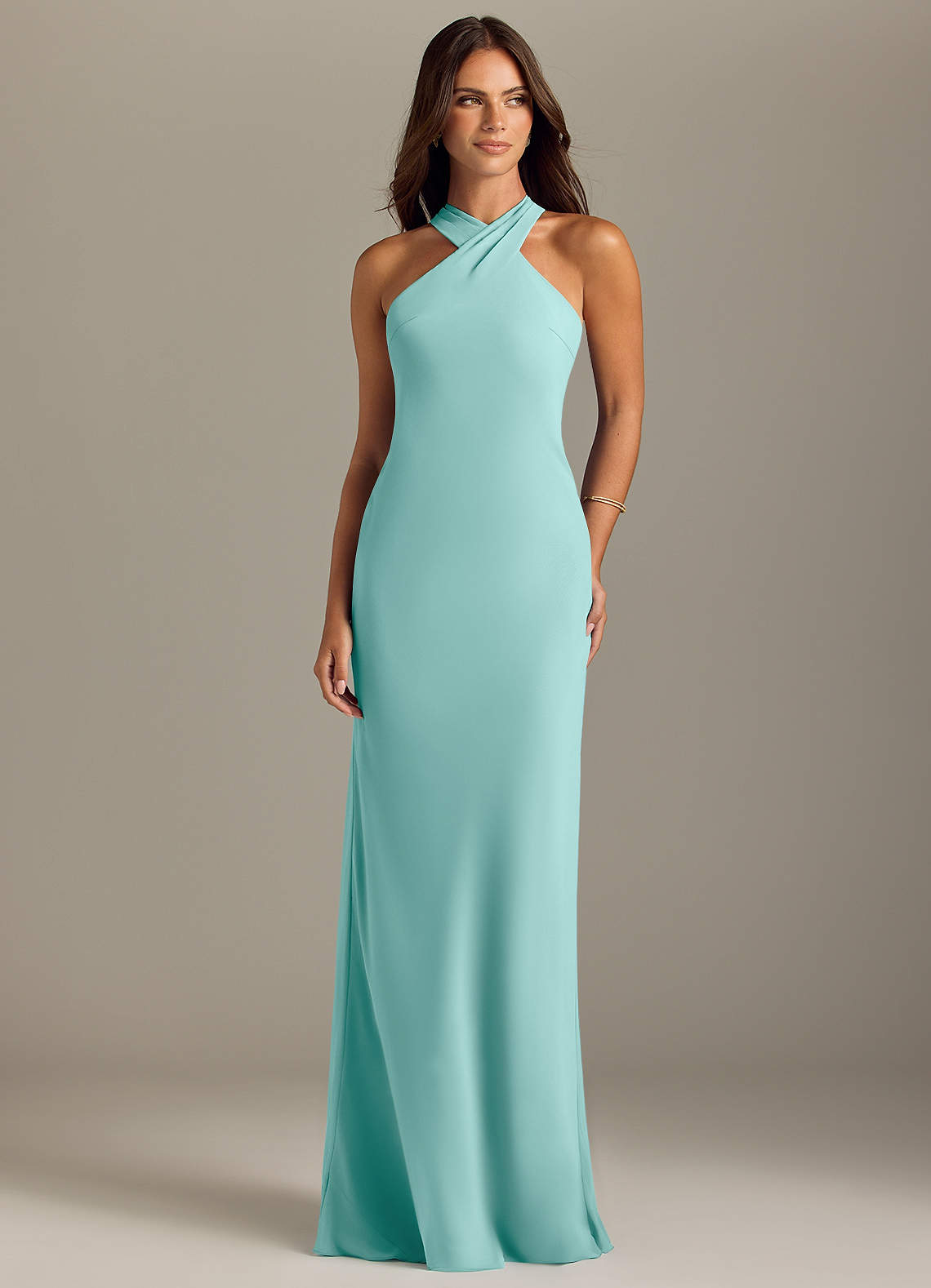 Azazie Doretta Bridesmaid Dresses Aqua Mermaid Pleated Chiffon Dress image1