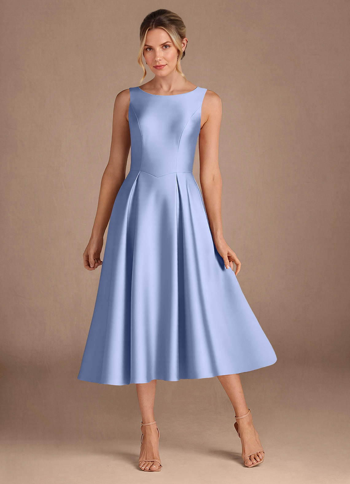 ice blue tea length dress Ice Blue Retro Tea Length Ballerina Style Formal Dress KELSEY Size 16W / Blue main image 1