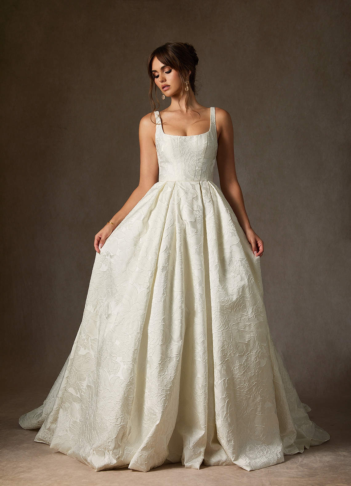 Azazie Ruby Wedding Dresses Antique White Ball-Gown with Pockets Floral Jacquard Dress image5
