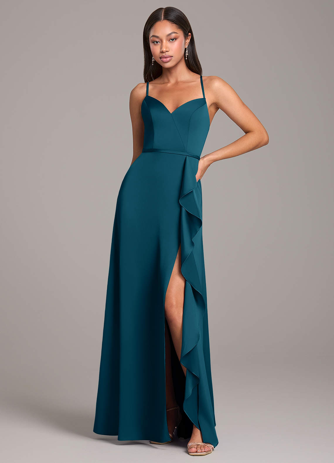 Azazie Naeem Bridesmaid Dresses Ink Blue A-Line Stretch Satin Dress image1