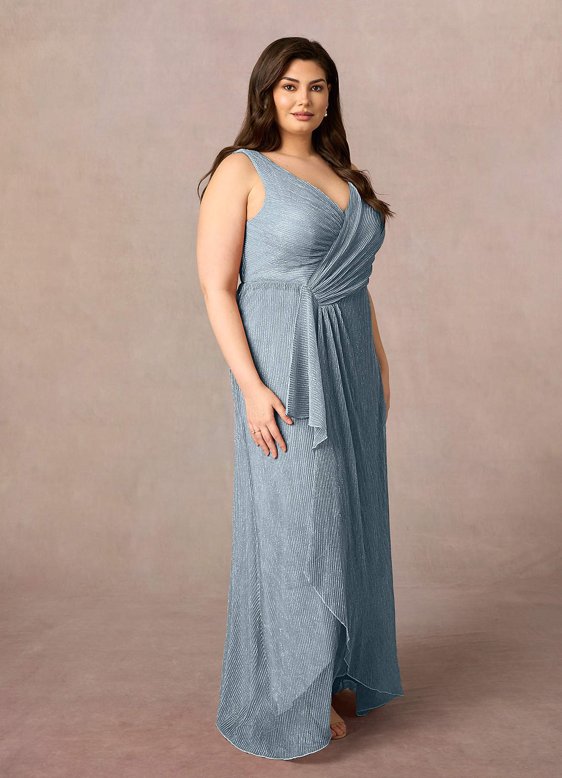 Azazie Tuscon Abiti per la Madre della Sposa Abito A-Line in Rete Metallica Increspato Blu Polveroso image1