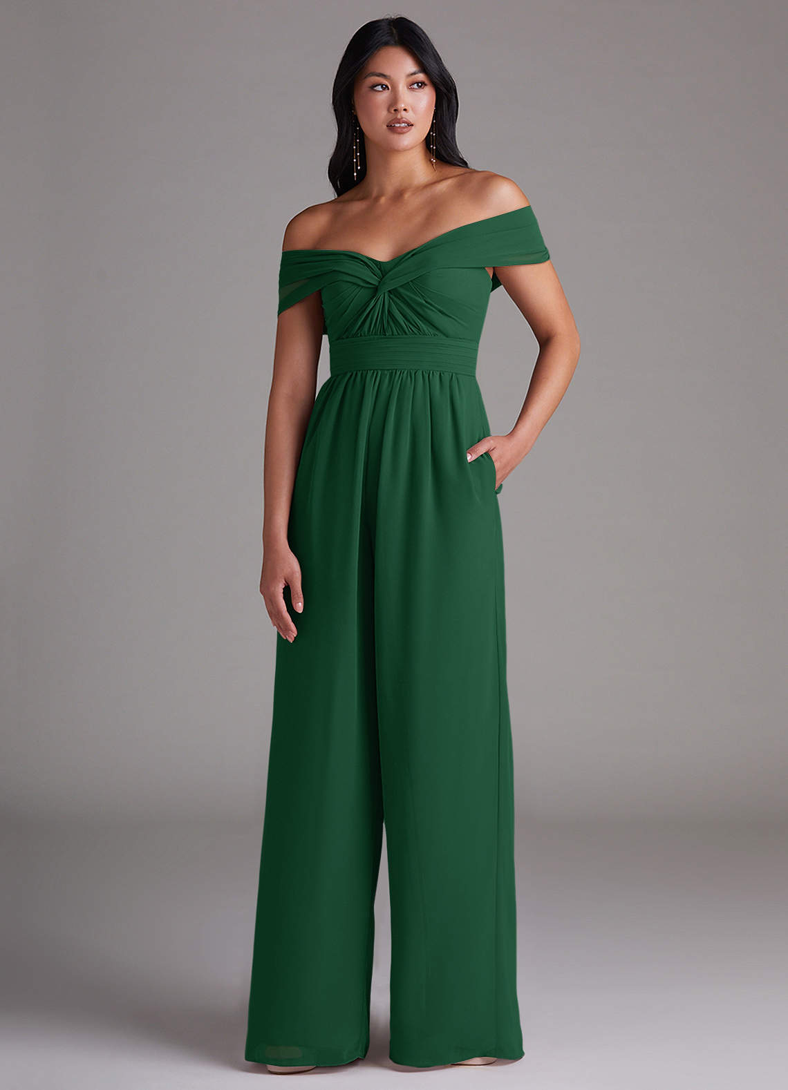 Azazie Lamara Brudtärnklänningar Jumpsuit av i Chiffong Av axeln Konvertibel image1