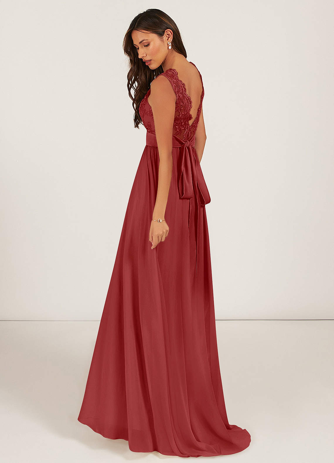 Azazie Gertrude Bridesmaid Dresses Rust A-Line Lace Chiffon Dress image3