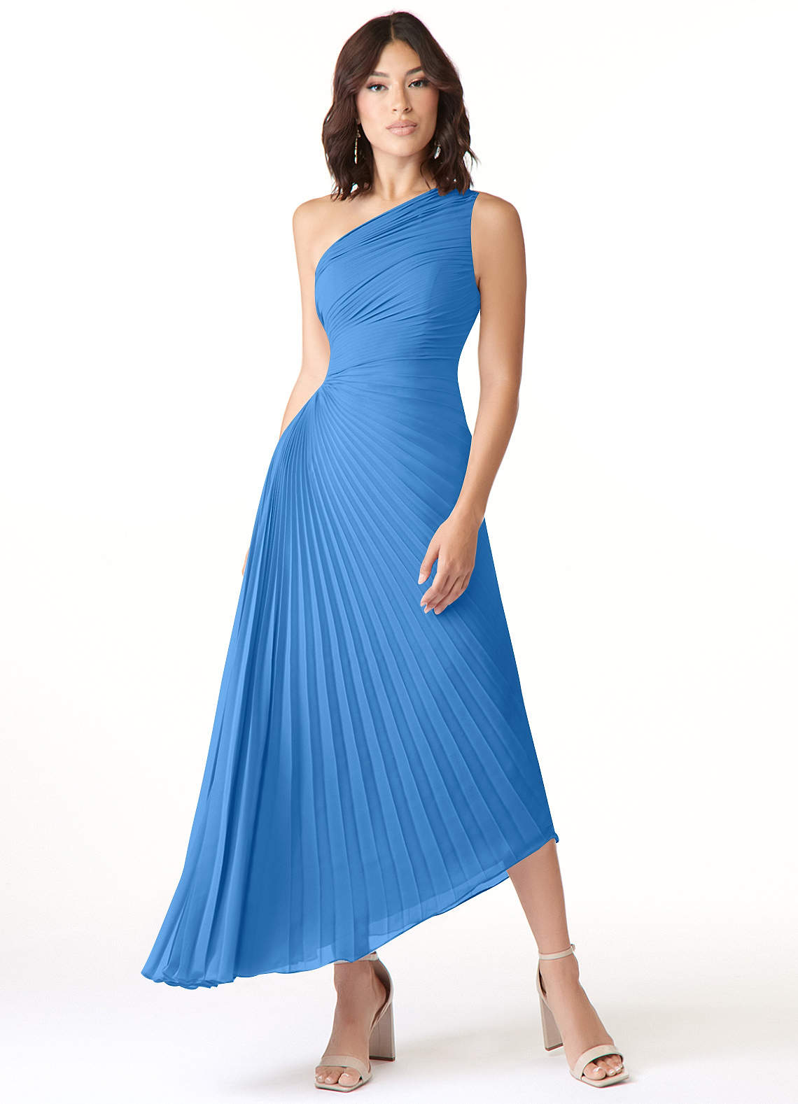 Azazie Kirra Brautjungfernkleider A-Linie One-Shoulder Chiffon Kleid Blauhäher image1