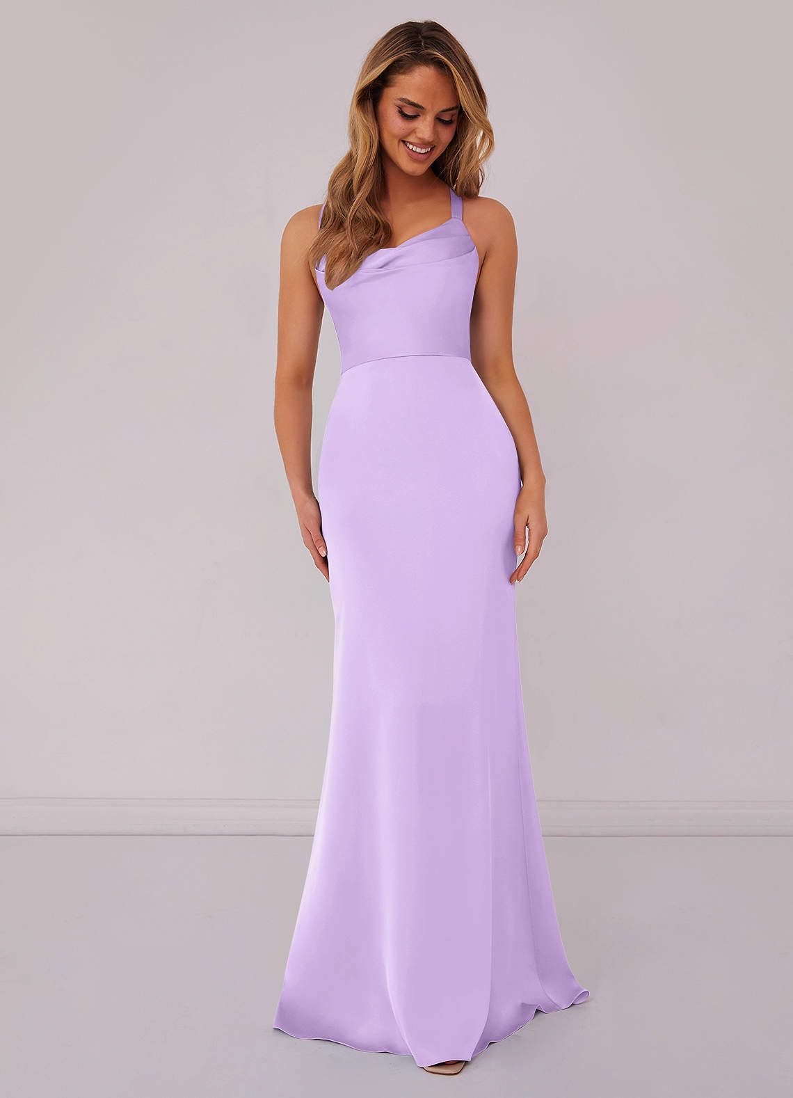 Barbie ♥ Azazie Bridesmaid Dresses Lilac Mermaid Pleated Stretch Satin Dress image1
