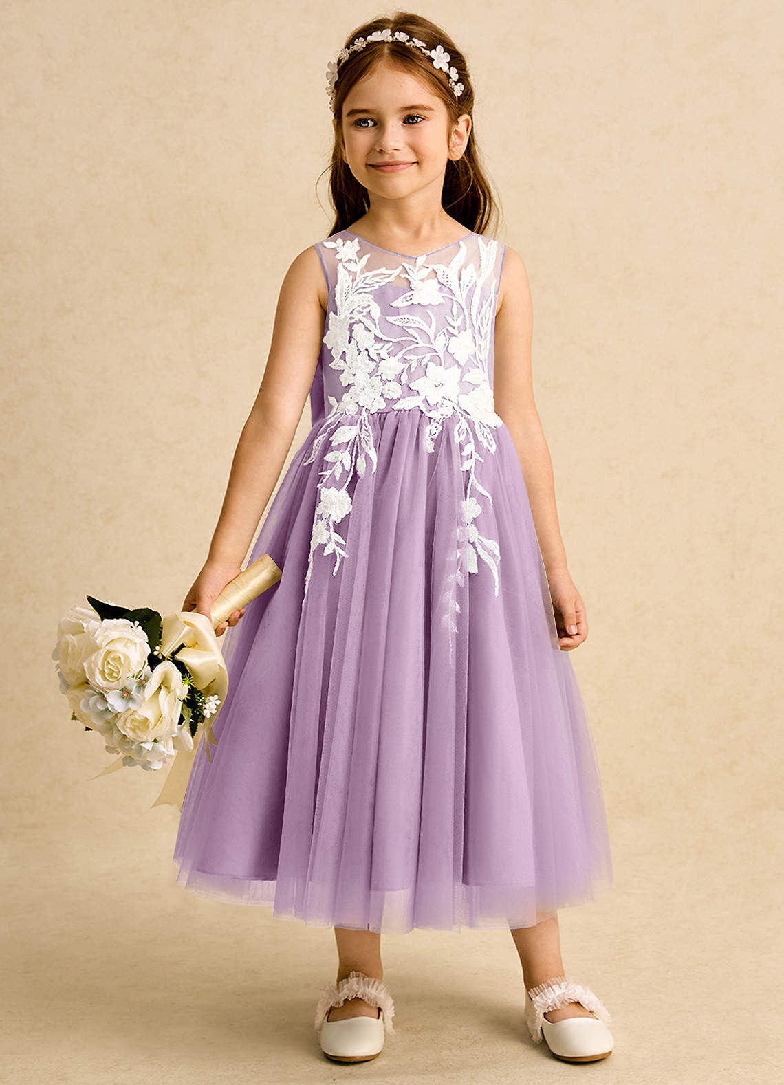Azazie Sundae Wisteria Ball-Gown Lace Dress Azazie CA