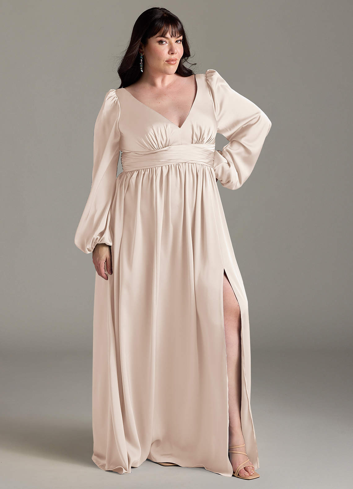 Azazie Norah Venta Final Vestido de Agave de Satén Elástico de Corte en A image8