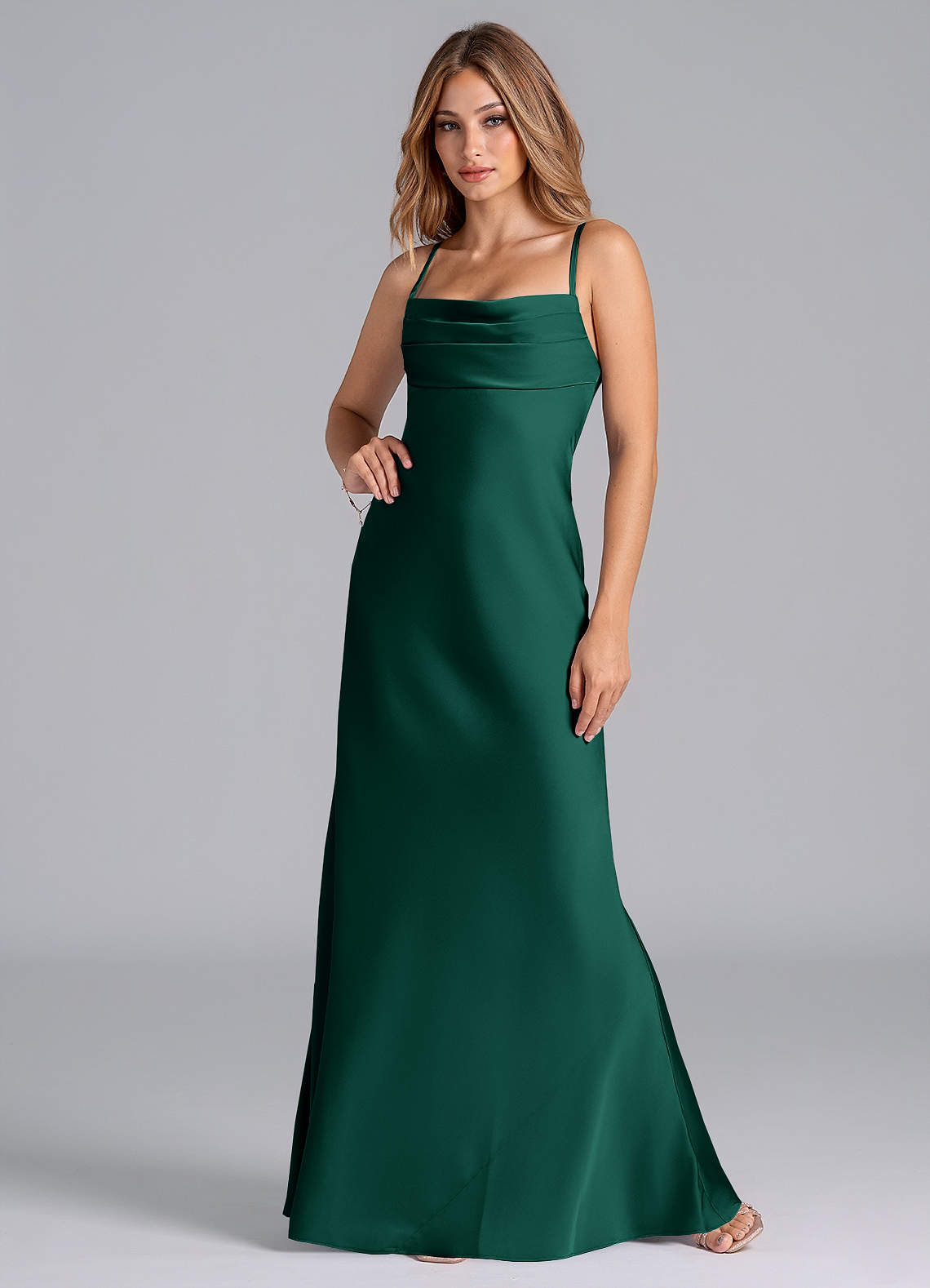 Azazie Seema Brudtärnklänningar Klä av Sjöjungfru i Stretch Satin Korsett Smaragdgrön image3