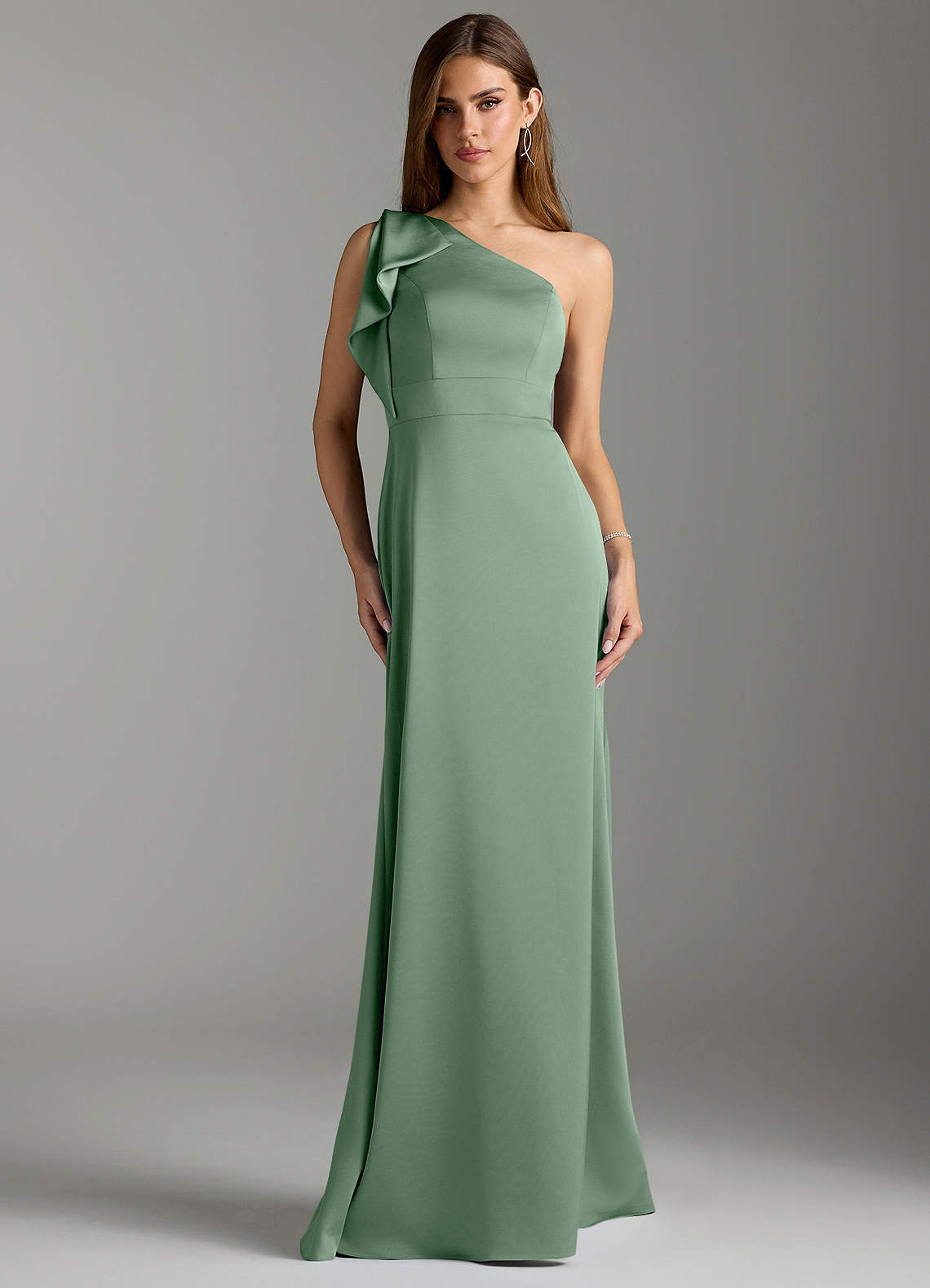 Azazie Rinna Bridesmaid Dresses Matcha Mermaid Ruched Stretch Satin Dress image1