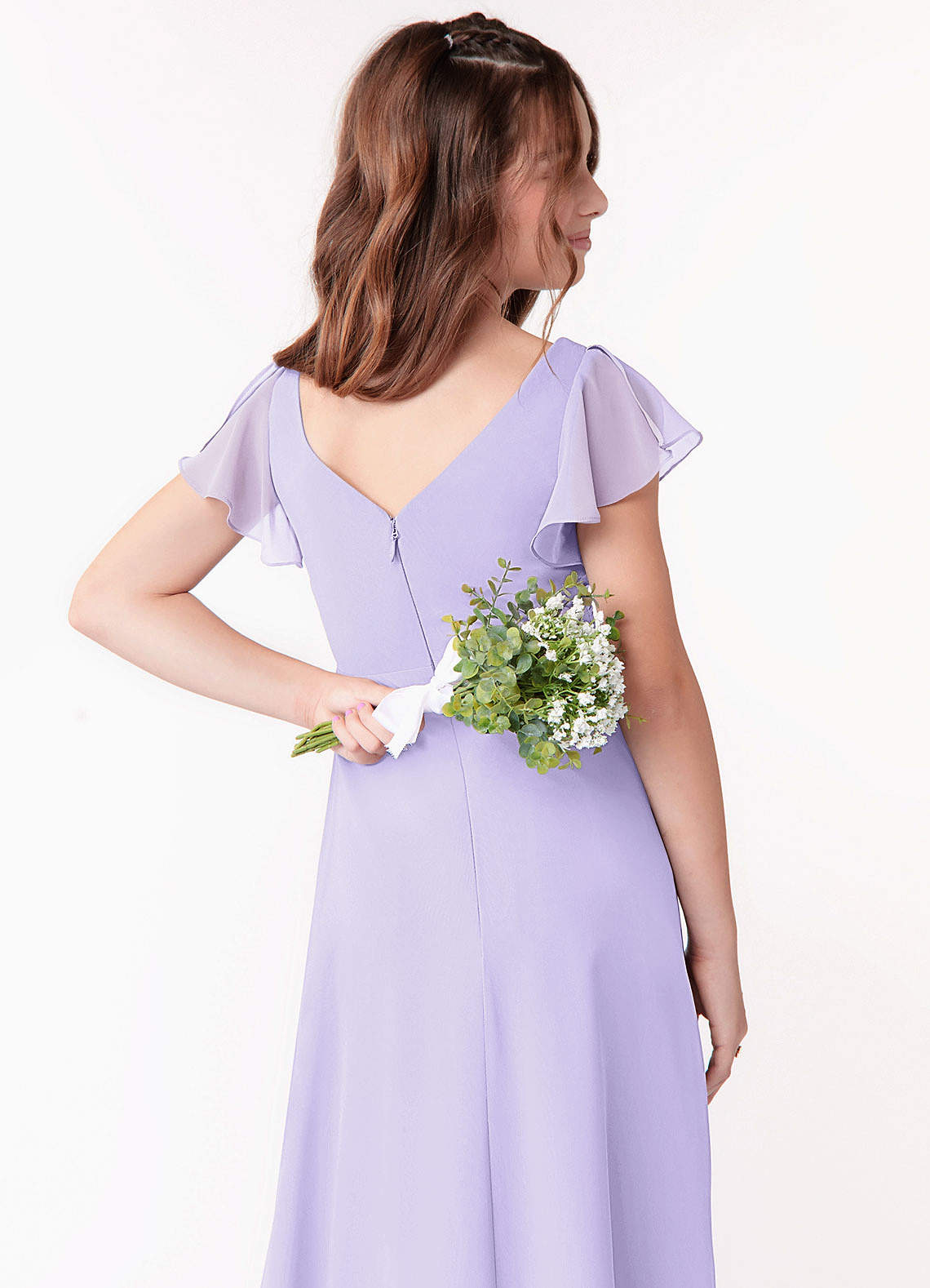 Azazie Omari Junior Lilac A-Line Ruched Chiffon Dress image2