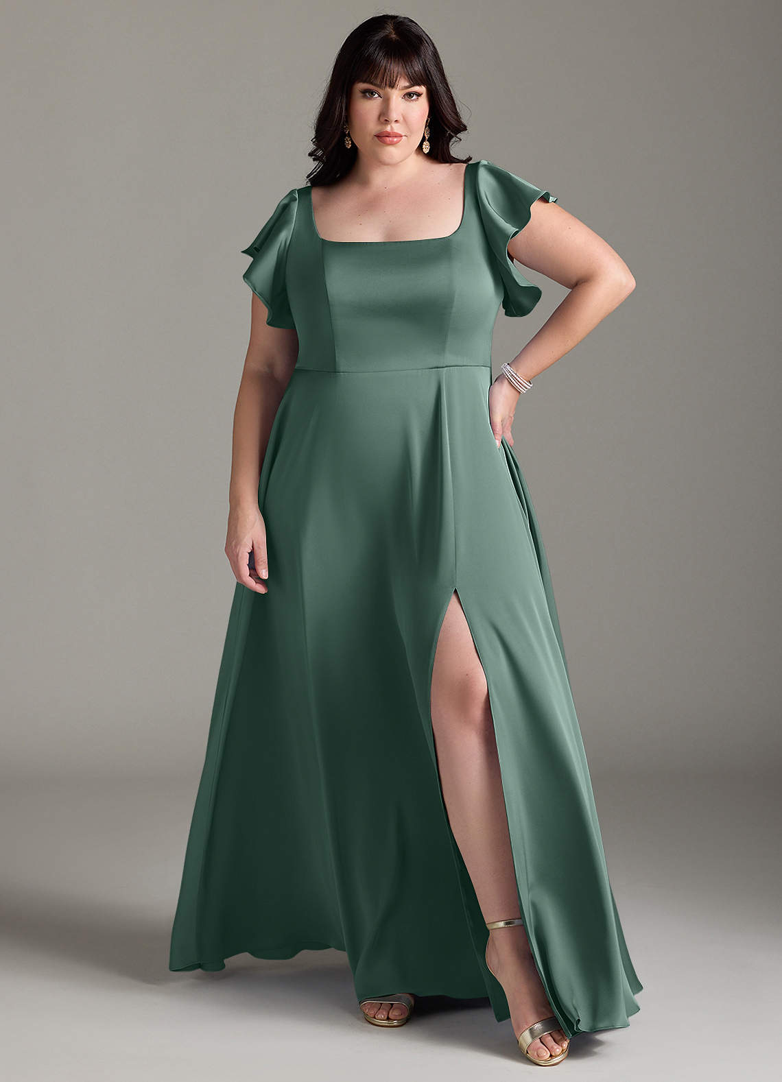 Azazie Bondi Bridesmaid Dresses Eucalyptus A-Line Bow Stretch Satin Dress image6