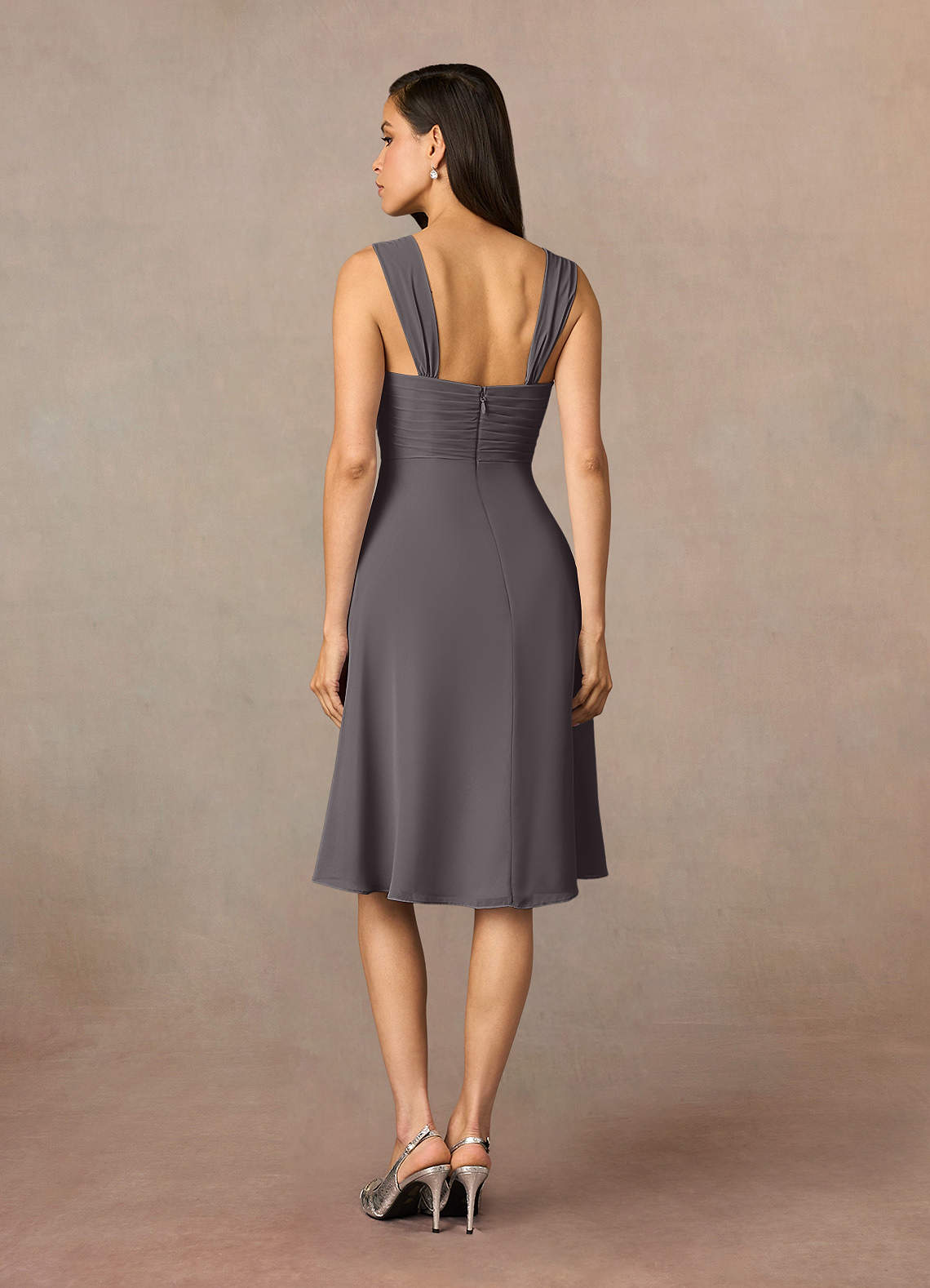 Azazie Plus Size A-Line/Princess Square Neck Knee-Length Chiffon Mother of The Bride or Groom Dresses - Steel Grey