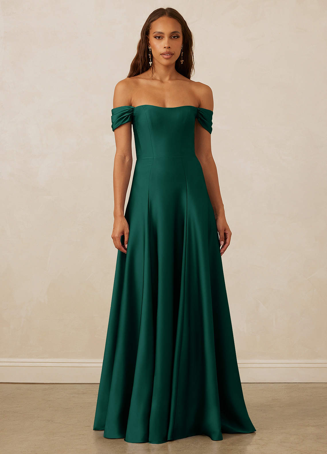 Christian Siriano Bridal for Azazie 1002 Bridesmaid Dresses Off Shoulder Stretch Satin A-line Dress image1
