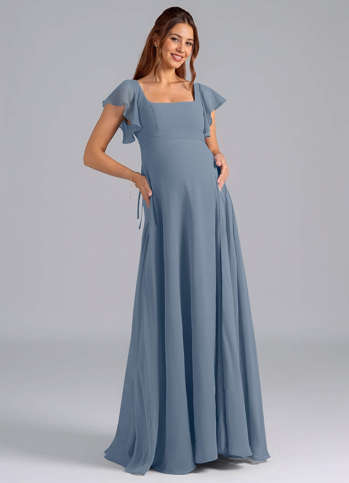 Azazie Bondi Brautjungfernkleider für Schwangere A-Linie Gestreift Chiffon Bodenlänge Kleid image1