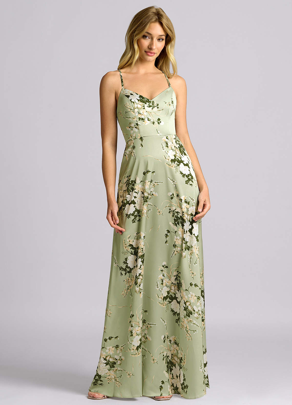 Azazie Mei Vestidos de madrinha de casamento Vestido Vinhas Florais de Cetim elástico de Linha A image2