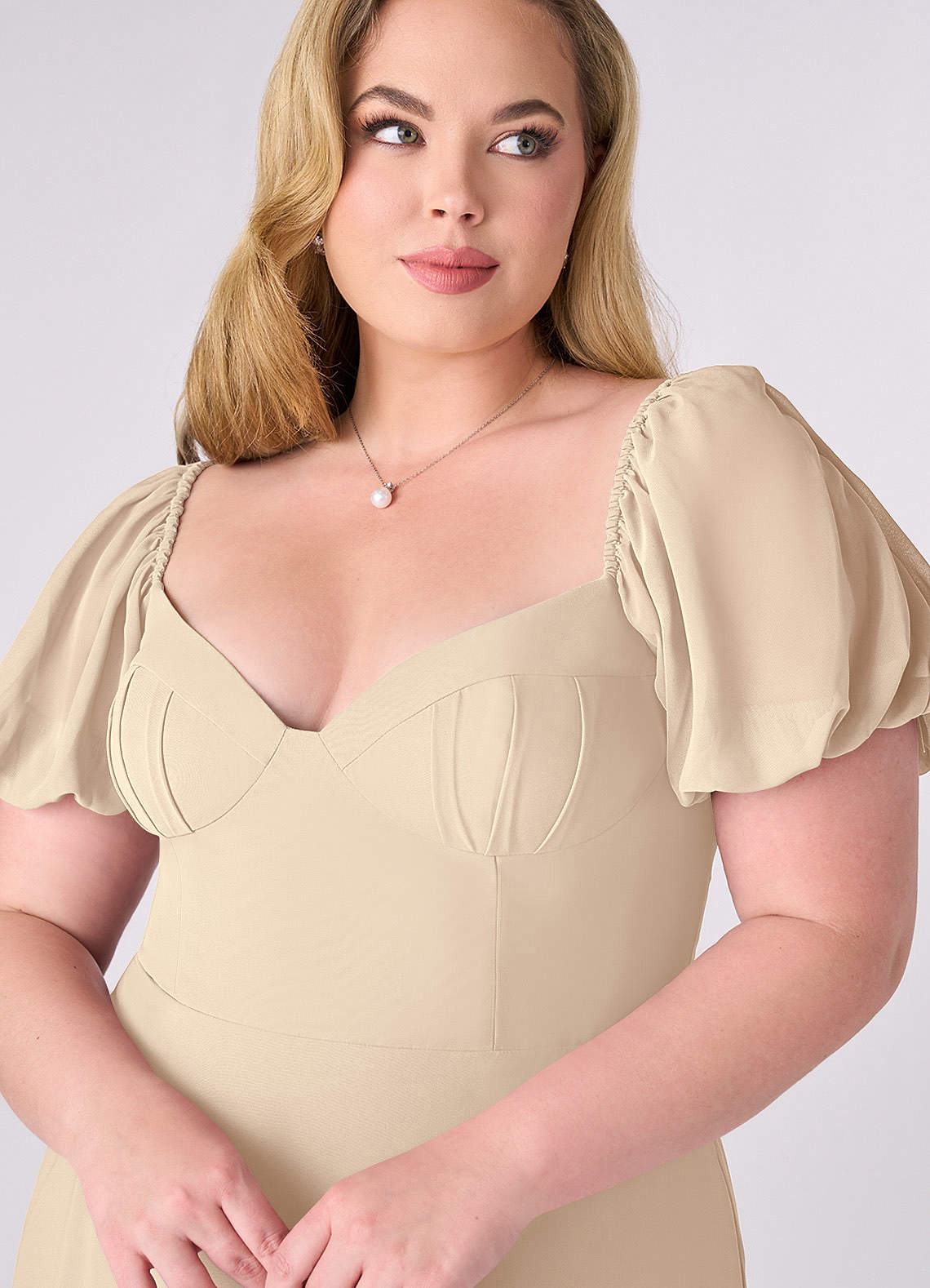 Barbie ♥ Azazie Bridesmaid Dresses Champagne A-Line Pleated Chiffon Dress image9