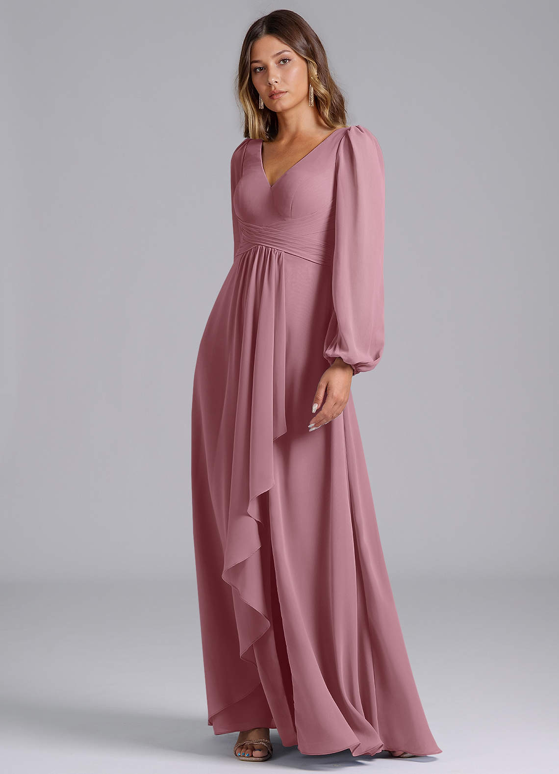 mauve bridesmaid dresses long sleeve Azazie A-Line V-Neck Floor-Length Chiffon romantic movement. Cheese Lovers Gift Hauaitttt Summer Girls Square Color:Red/Nude