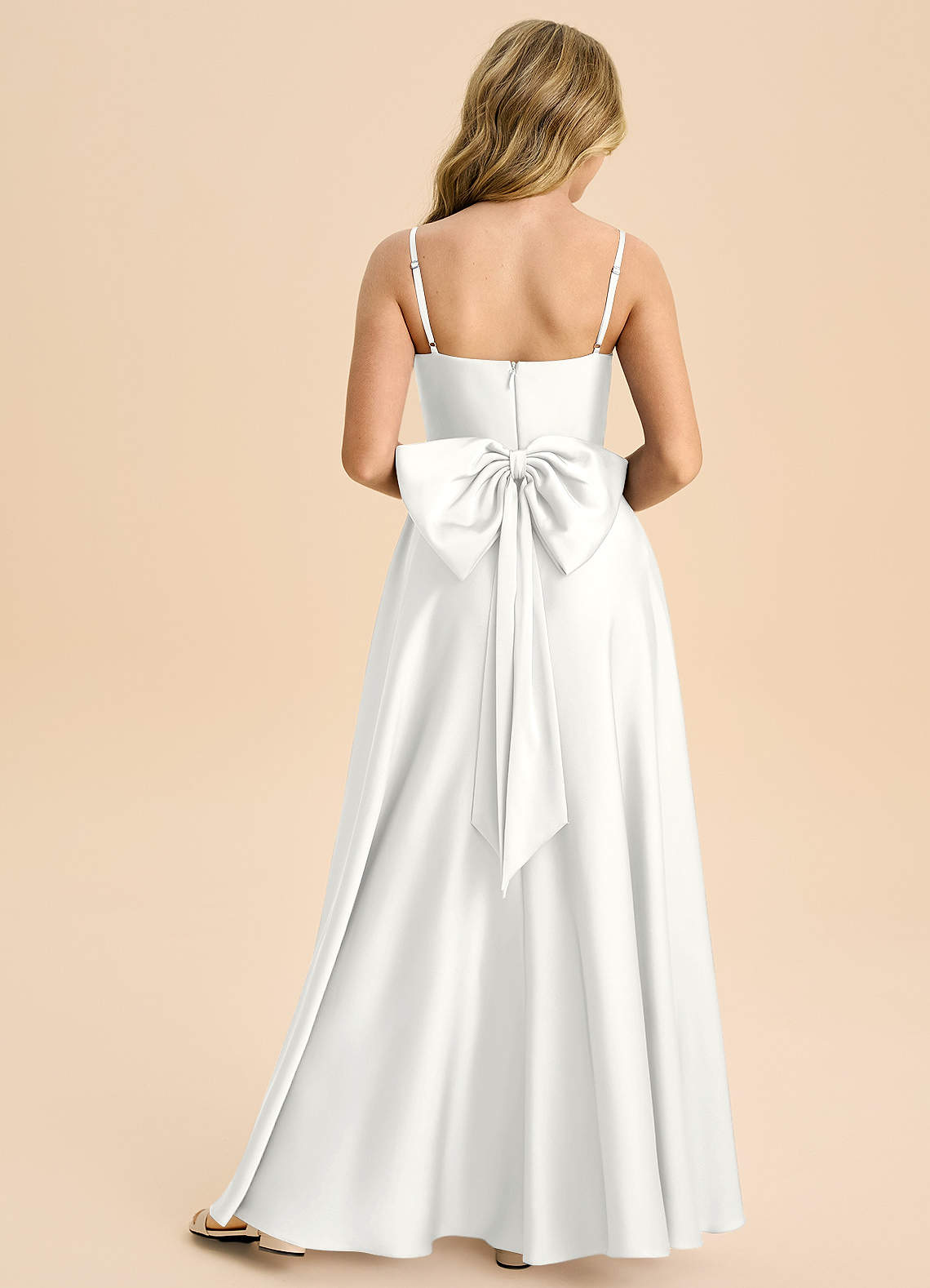 Azazie Bear Junior White A-Line Sweetheart Neckline Stretch Satin Dress image1