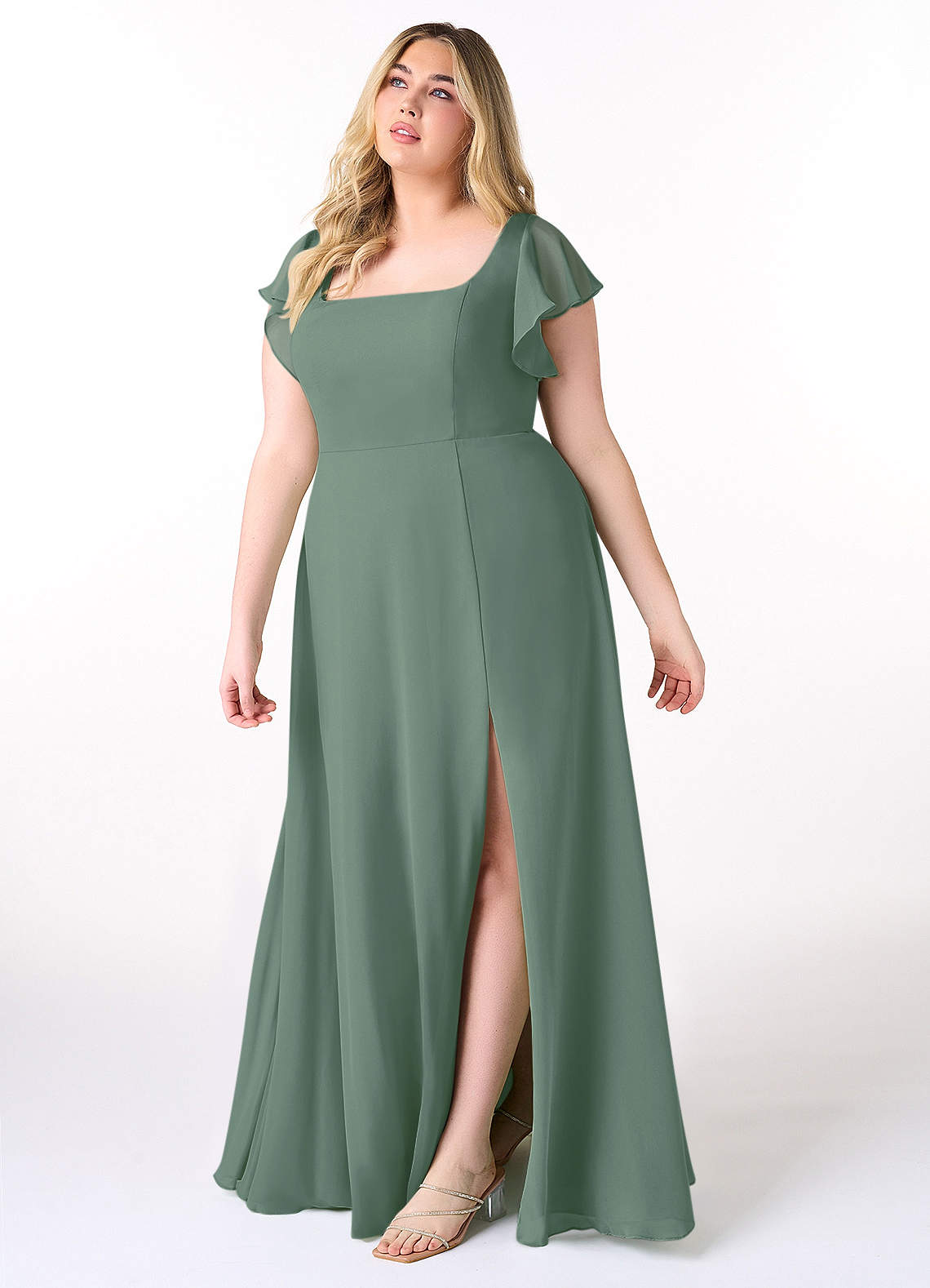 Azazie Bondi Bridesmaid Dresses Eucalyptus A-Line Ruffled Chiffon Dress image8