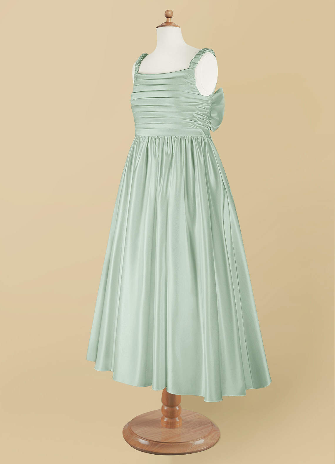 Azazie Cutie Pie vestidos de niña de las flores Vestido de Agave de Satin Mate de Corte en A con Plisado image8
