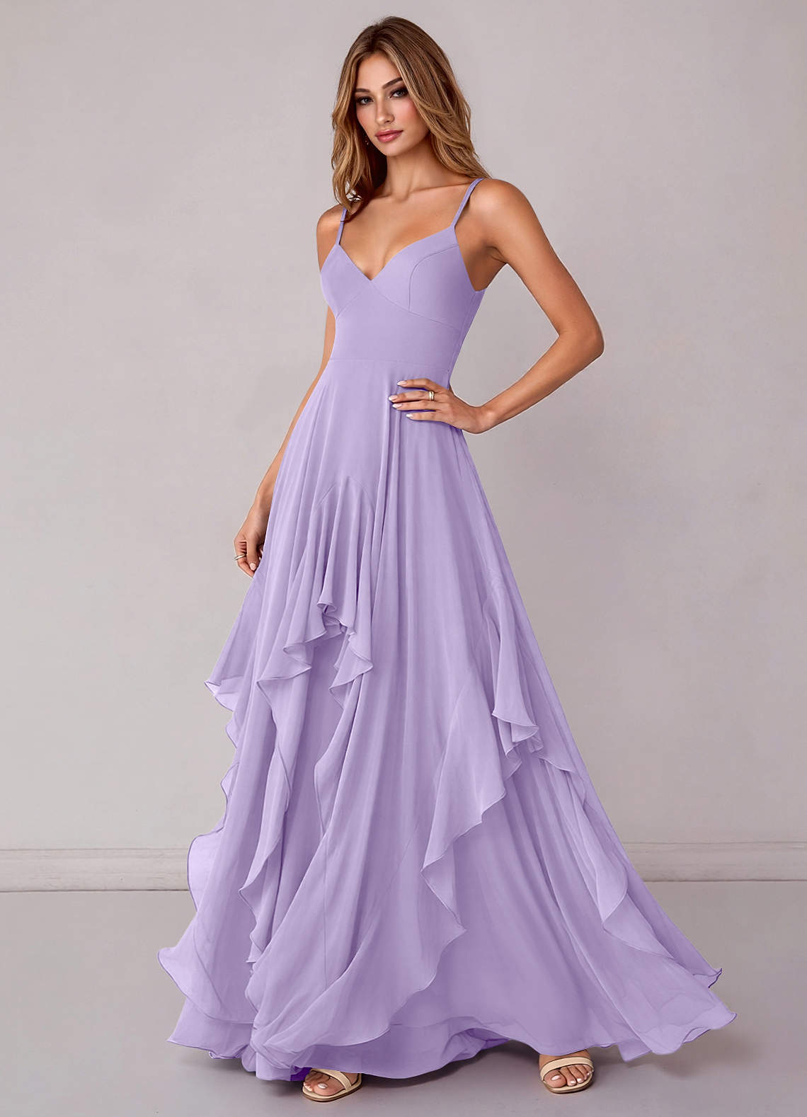 Azazie Zaina Bridesmaid Dresses Lilac A-Line Chiffon Dress image4