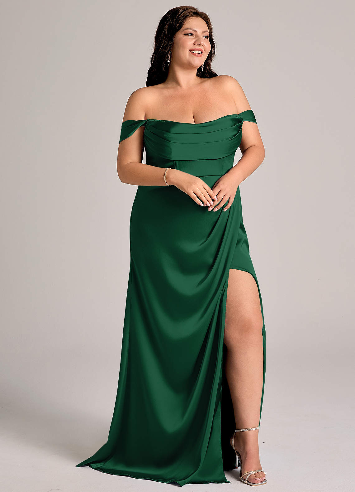Azazie Johana Vestidos de damas de honor Vestido de Verde Oscuro de Satén Elástico de Corte Sirena Convertible con Vestidos sin tirantes image10