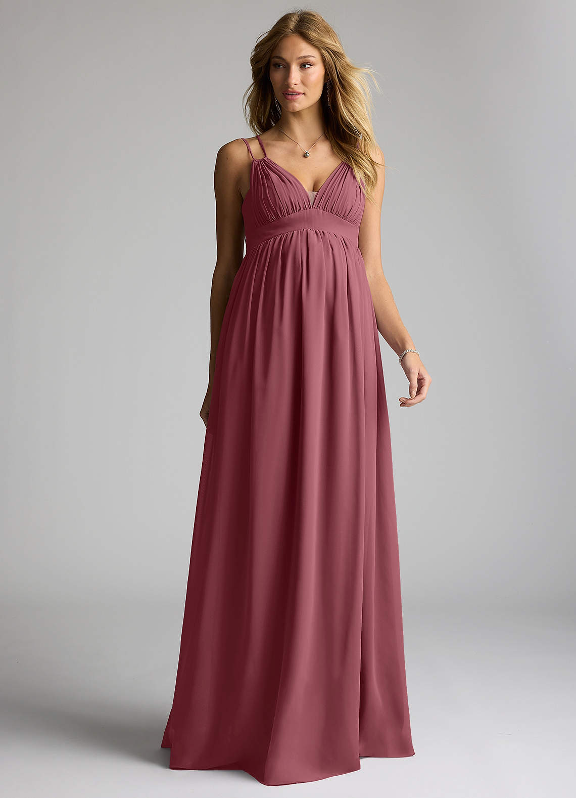 Azazie Emree Maternity Bridesmaid Dresses A-Line Chiffon Floor-Length Dress image1