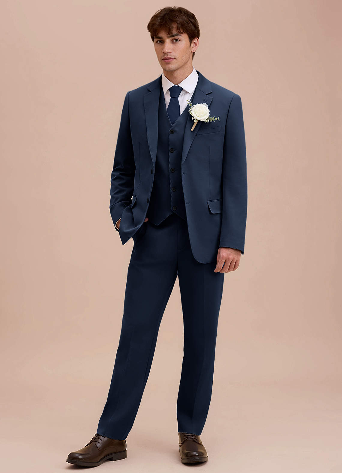 front Ethan Dark Navy Refined Weave 3-piece Suit