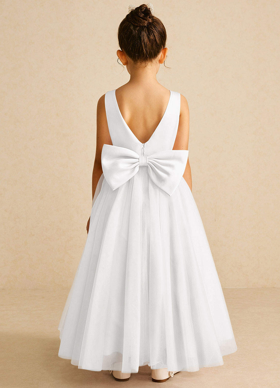 Azazie Pumpkin Vestidos de florista Vestido Branco de Tule de Linha A com Conversível image5