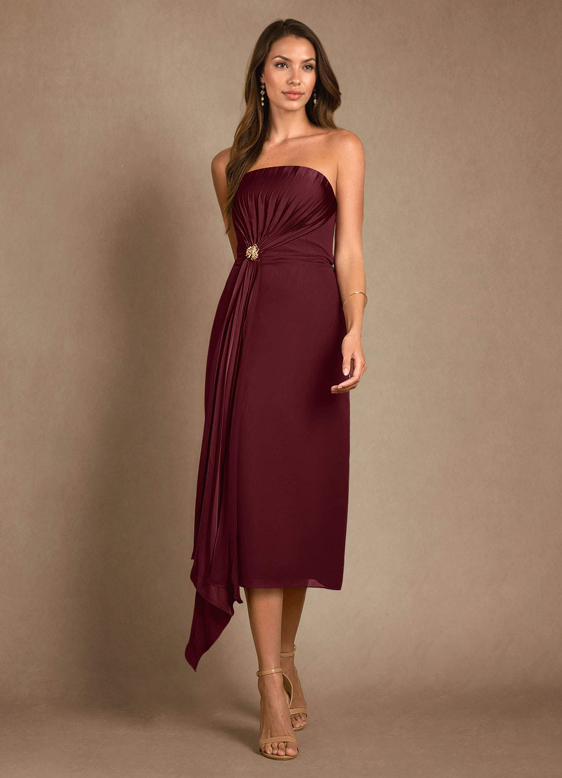 Azazie Dinanta vestidos de madre de la novia Vestido de Cabernet de Gasa de Columna con Plisado image5