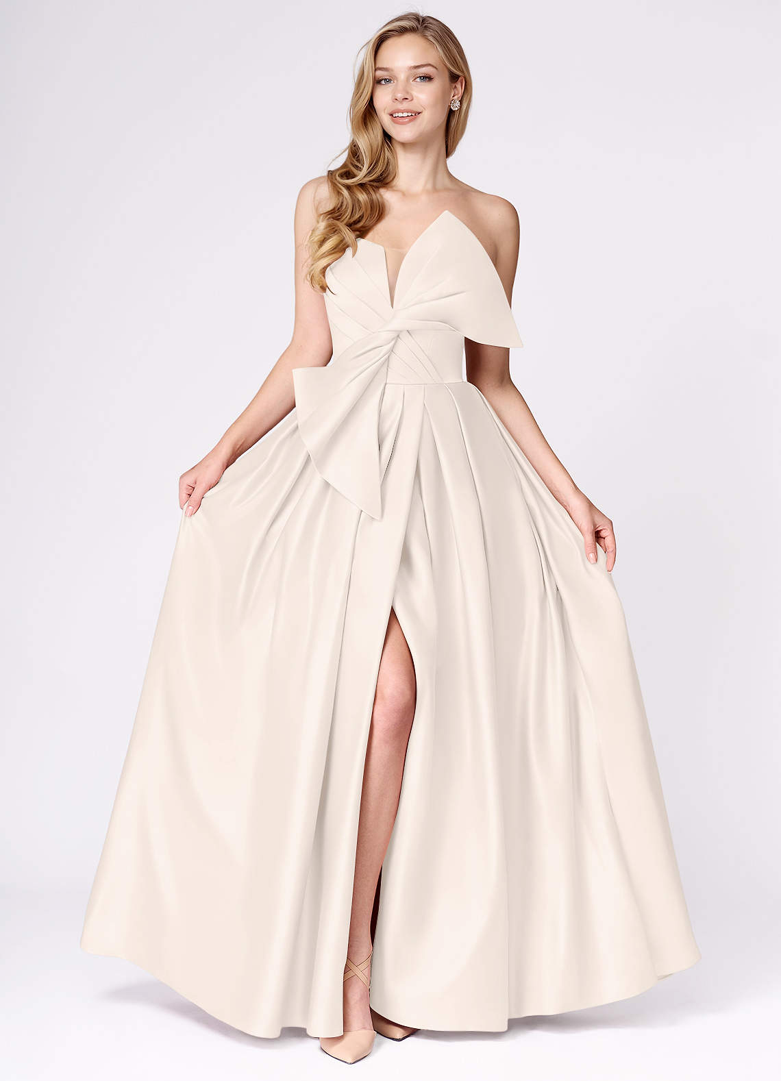 Miebow Crema Vestido de escote en V con ilusin sin tirantes
