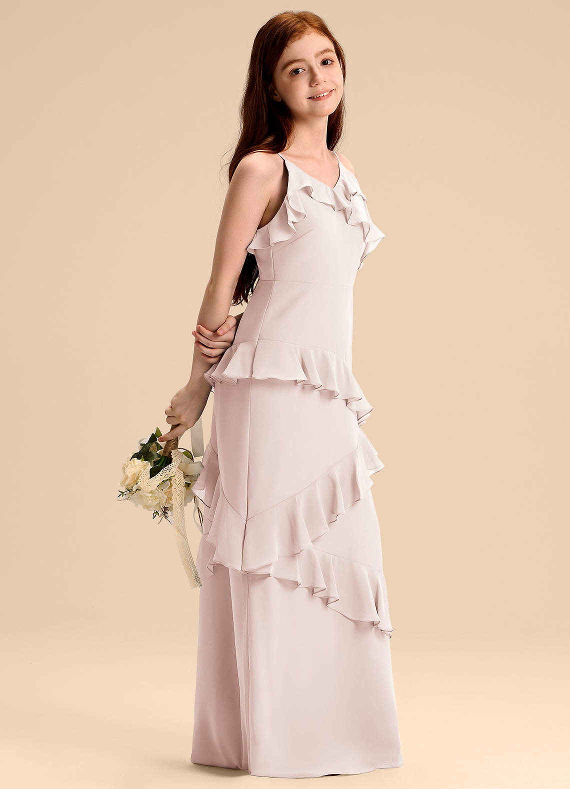 Azazie Evara Junior Vestido de Pétalo De Rosa de Gasa de Corte en A image1