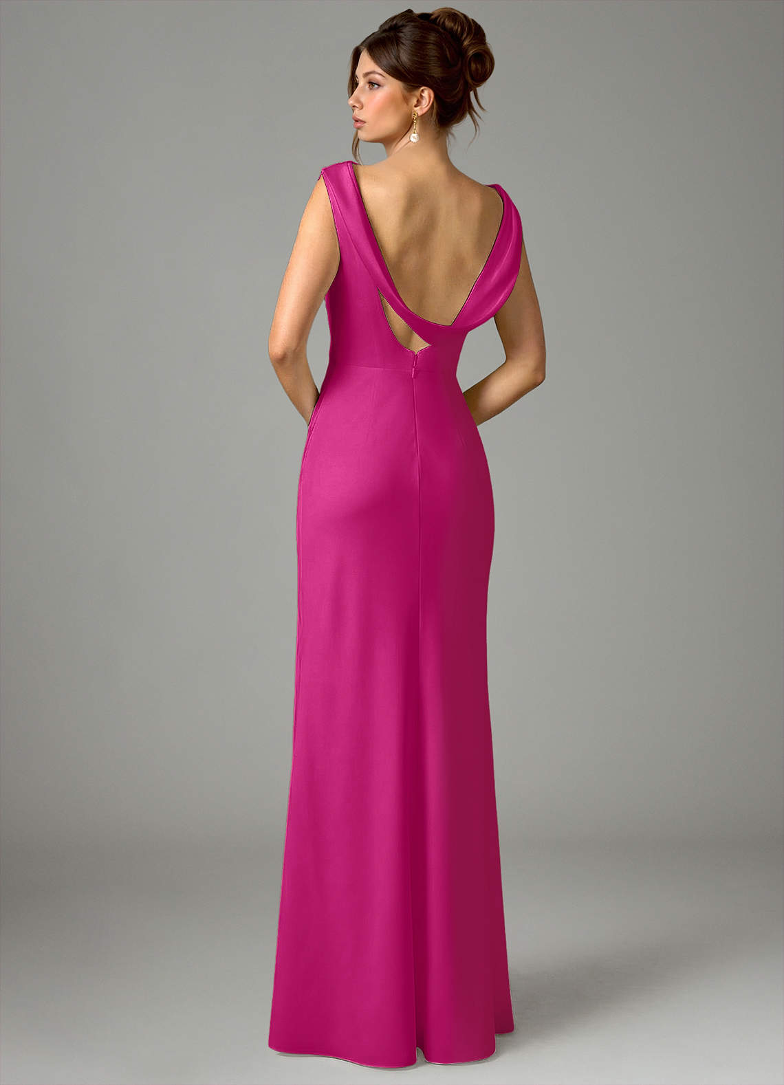 Azazie Kieryn Bridesmaid Dresses Fuchsia Mermaid Pleated Stretch Satin Dress image5