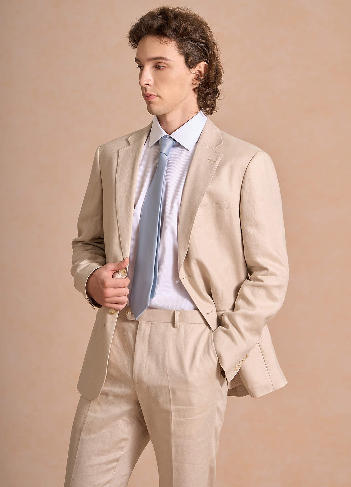 front Harrison Tan 100% Linen Suit Jacket