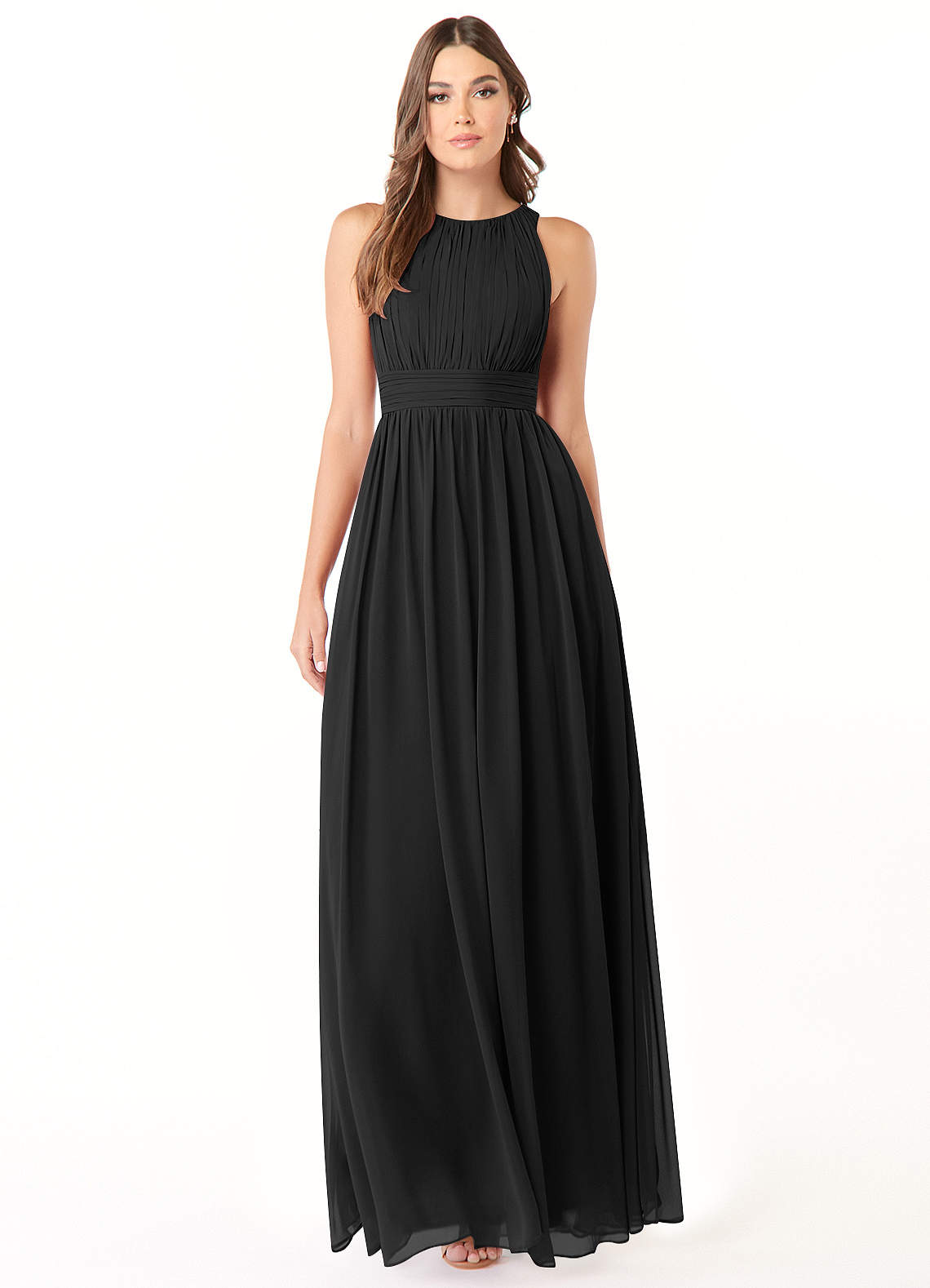 Azazie Luz Abiti da Damigella Abito A-Line in Chiffon Pizzo Nero image1