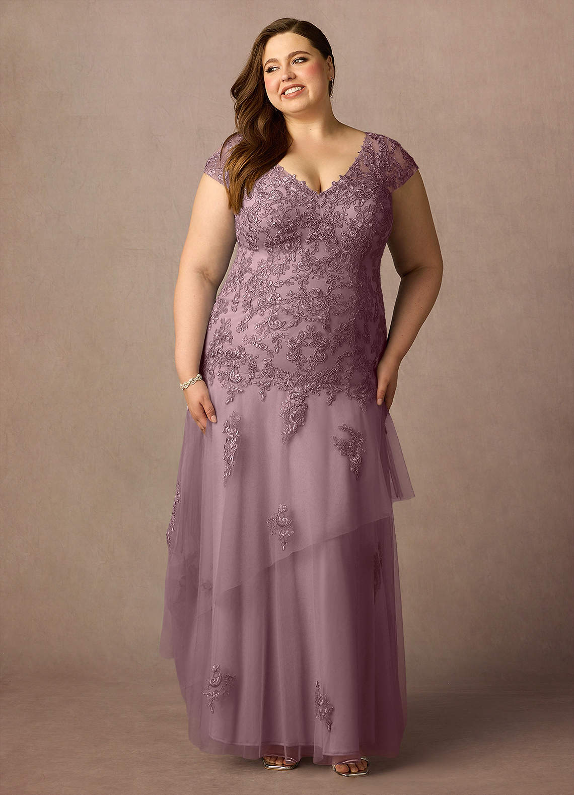 Azazie Romy Final Sale Dusty Rose Mermaid V-Neck Sequins Tulle Dress image1